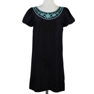 NWT Tory Burch Black Silk Embroidered Shift Dress